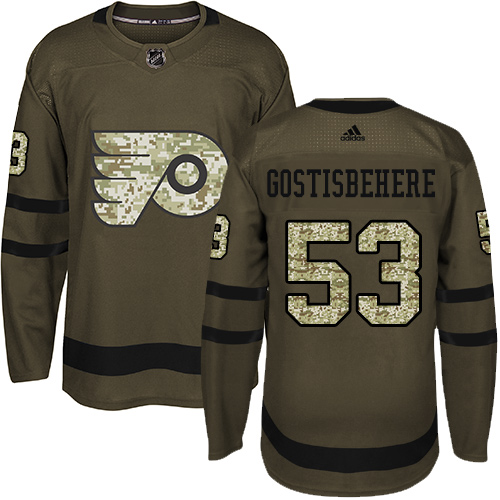 Adidas Flyers #53 Shayne Gostisbehere Green Salute to Service Stitched NHL Jersey - Click Image to Close